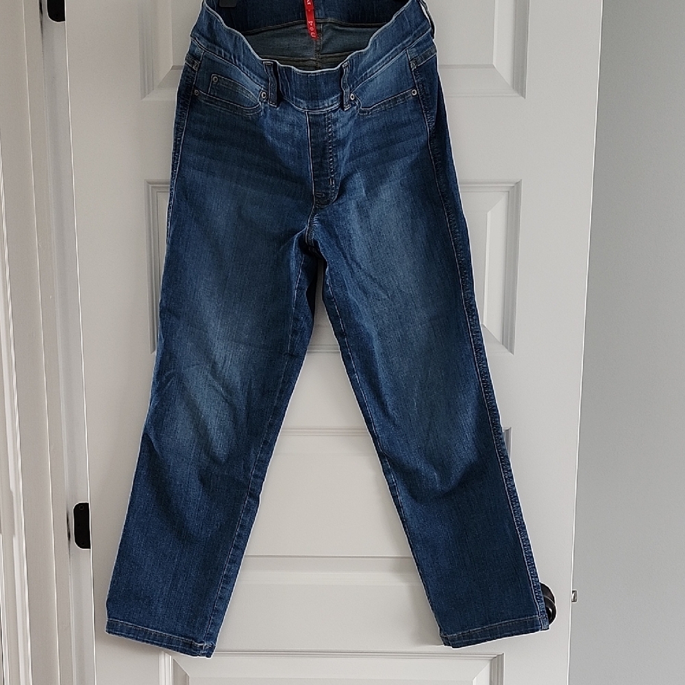 SPANX Women's Straight Jeans in Dark Blue Wash - Large For Petite